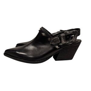 Elegant Black Leather Mules with Buckle Detail
